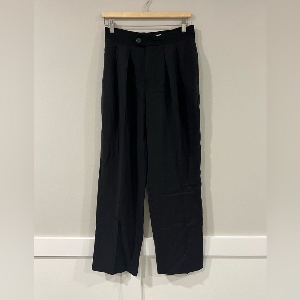Free People Black High Waist Pleated Wide Leg Trousers Size 2